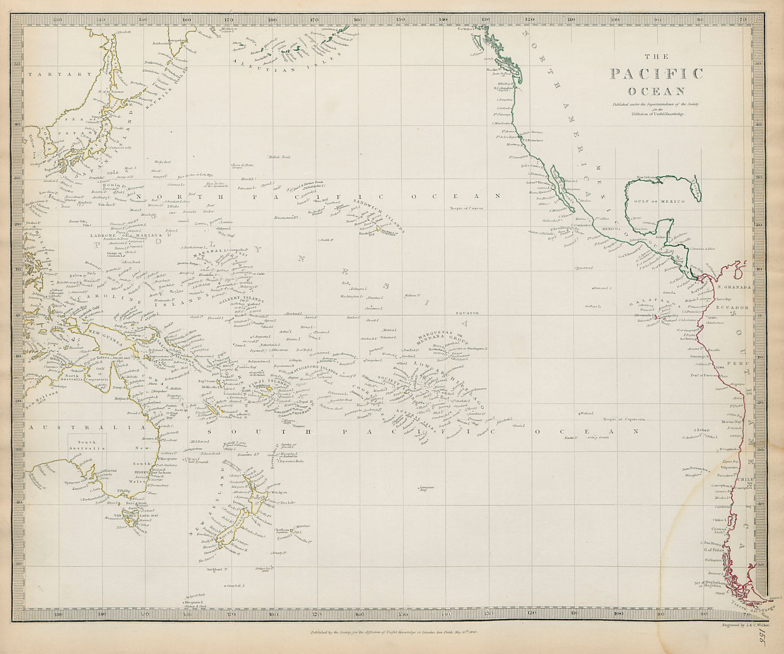 PACIFIC OCEAN Australia Polynesia Oceania Sandwich Islands SDUK 1844 old map
