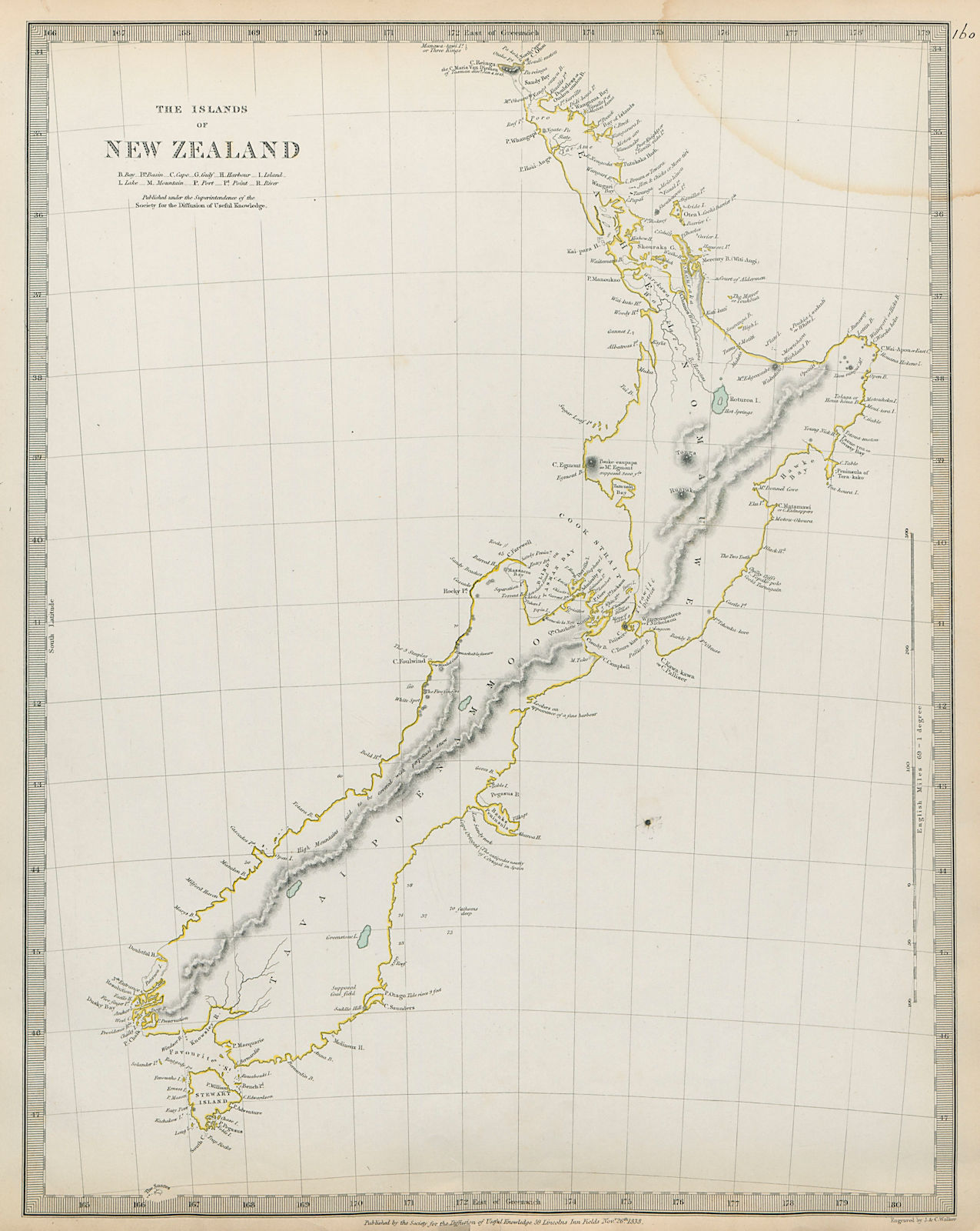 NEW ZEALAND. Maori names. Tavai Poenammoo Eaheinomauwe SDUK 1844 old map