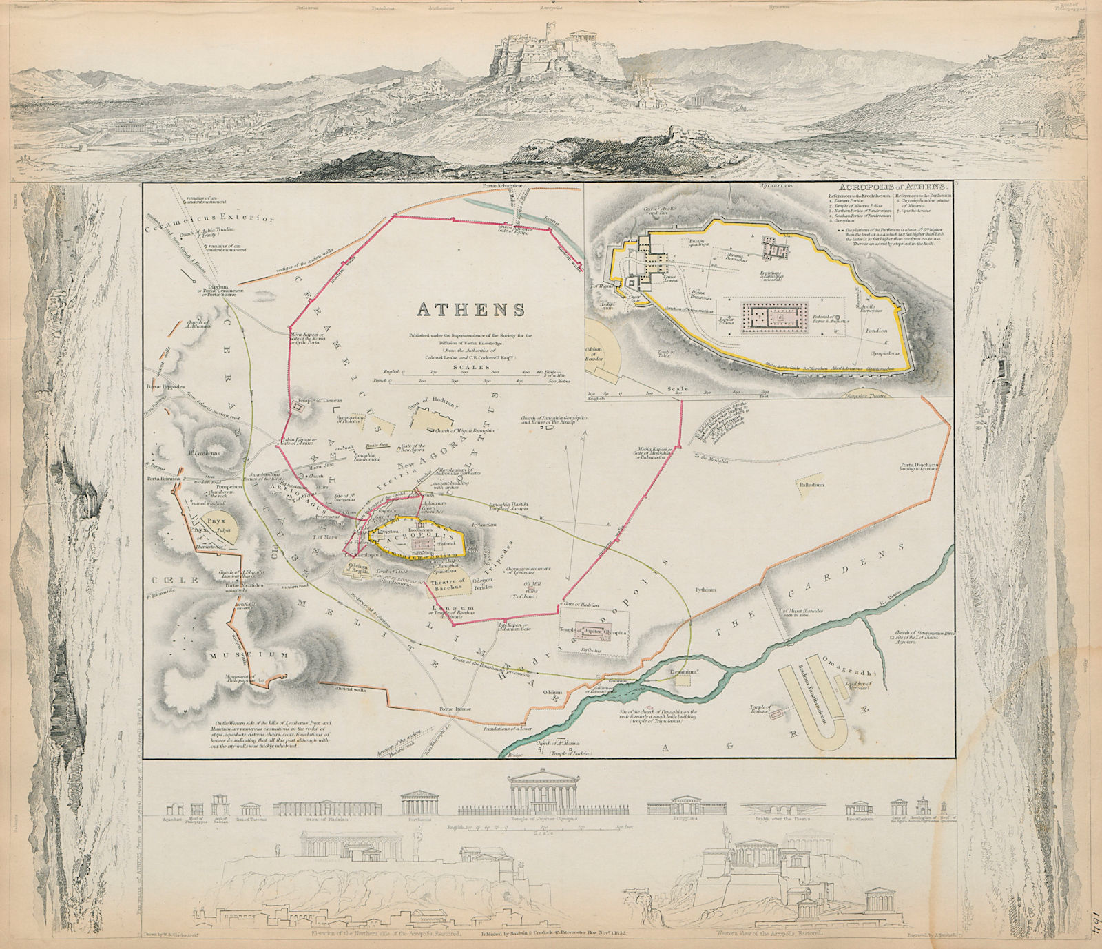 Associate Product ANCIENT ATHENS Αθήνα Antique city town map plan Acropolis SDUK 1844 old