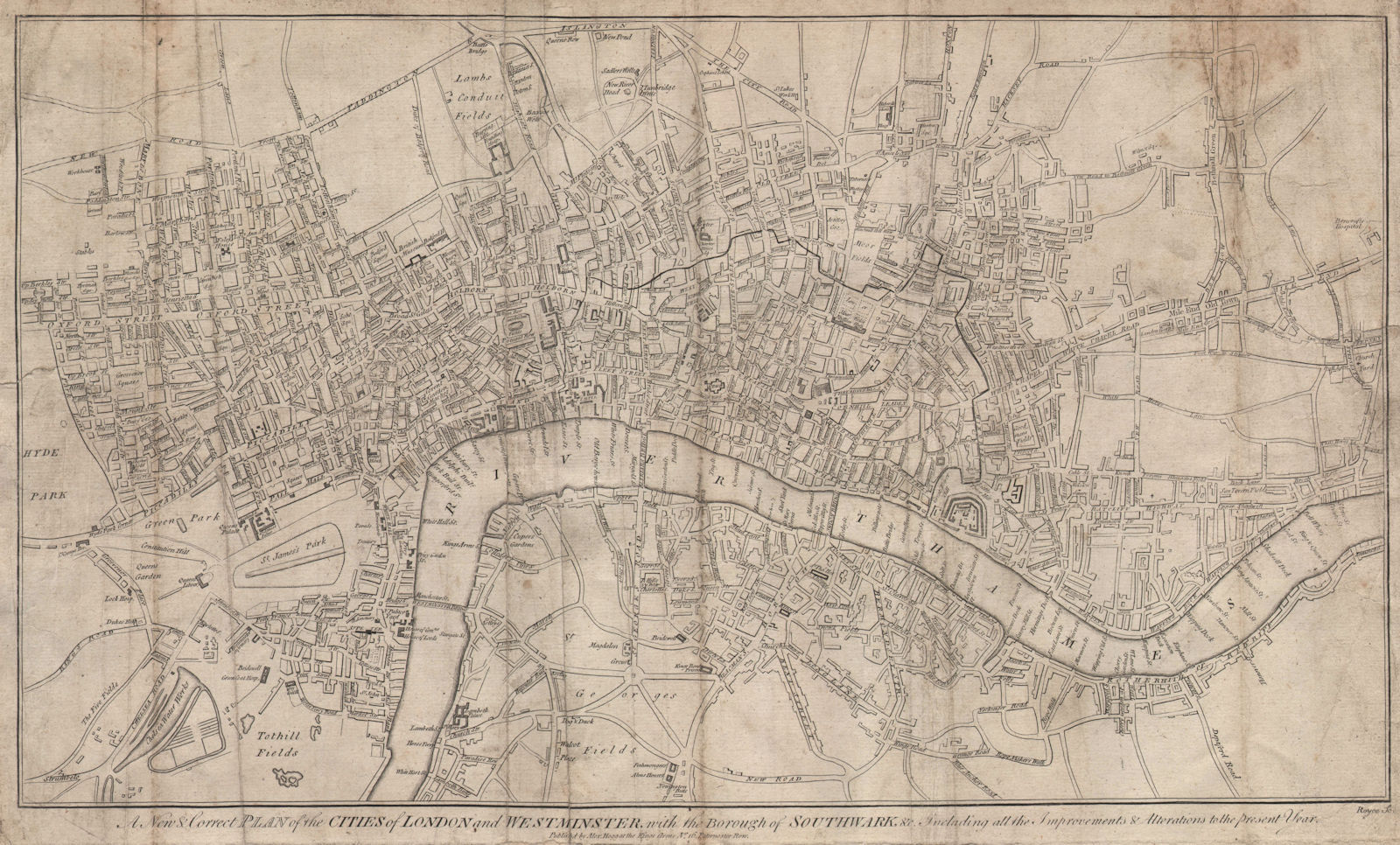 A New & Correct Plan of the Cities of London and Westminster… THORNTON 1784 map