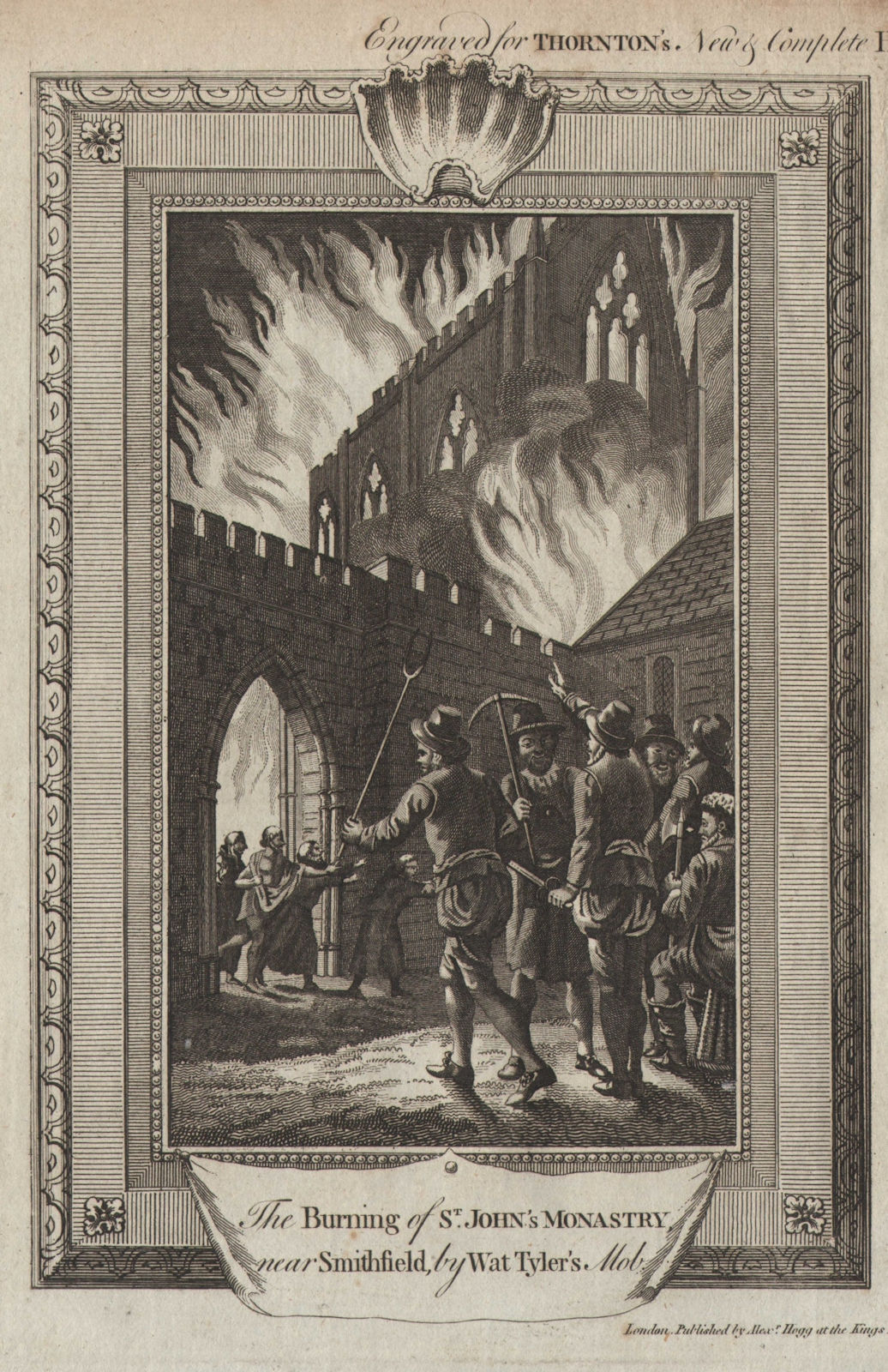 Wat Tyler burning St John's Monastery, Clerkenwell. 1381 Peasants revolt 1784