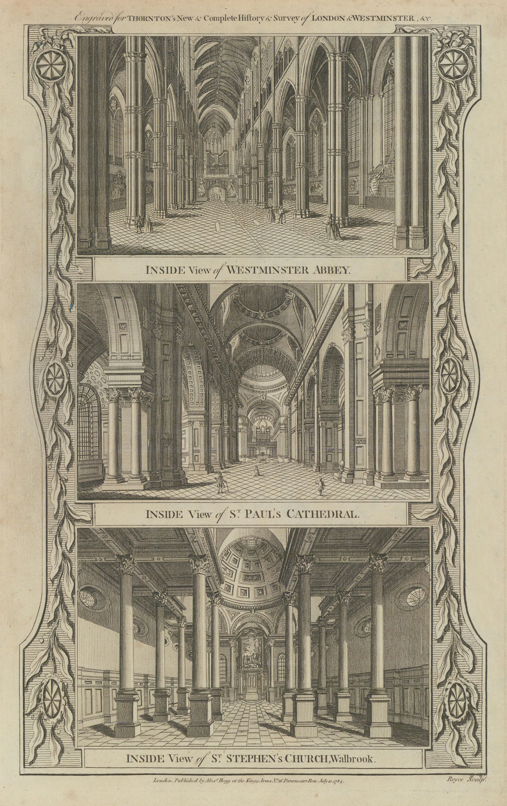 Interiors of Westminster Abbey, St. Paul's Cathedral, St. Stephen Walbrook 1784