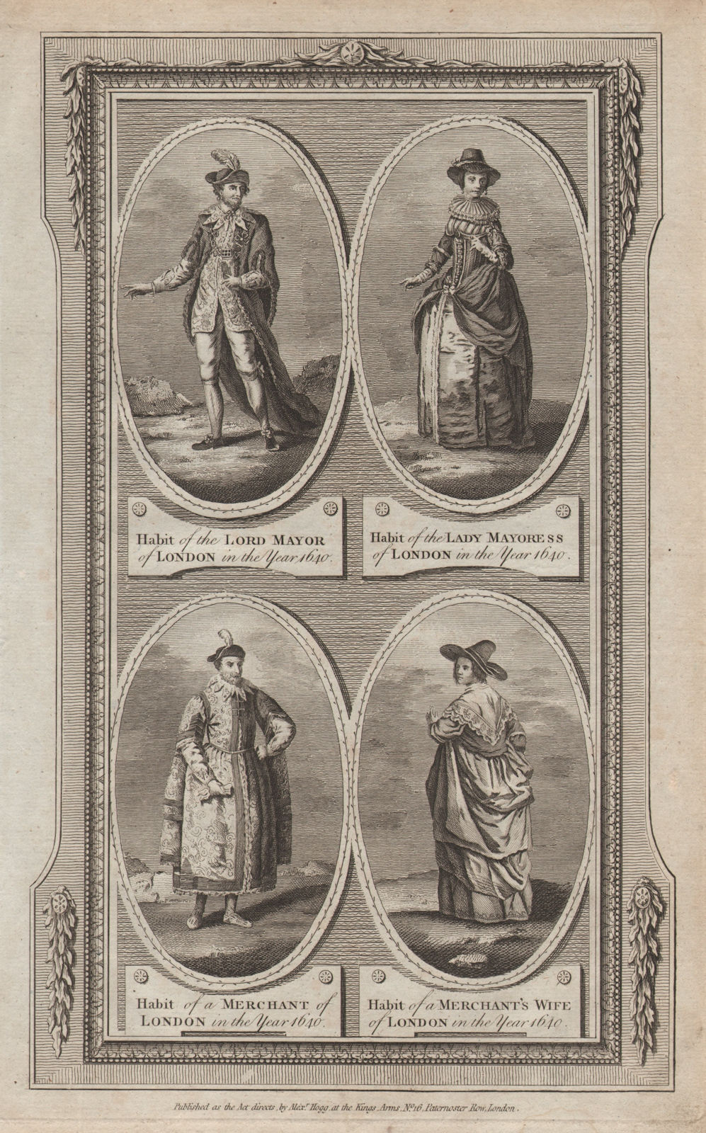LONDON COSTUMES 1640. Lord Mayor mayoress merchant & wife dress. THORNTON 1784