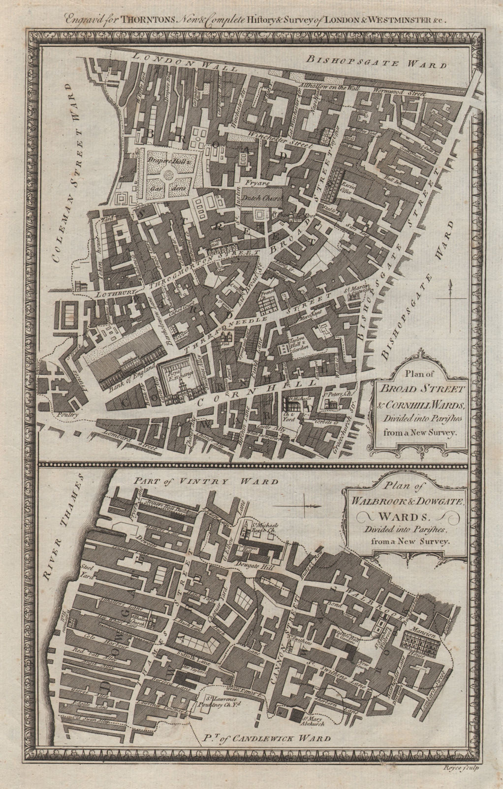 Broad Street Cornhill Walbrook Dowgate Wards. City of London. THORNTON 1784 map