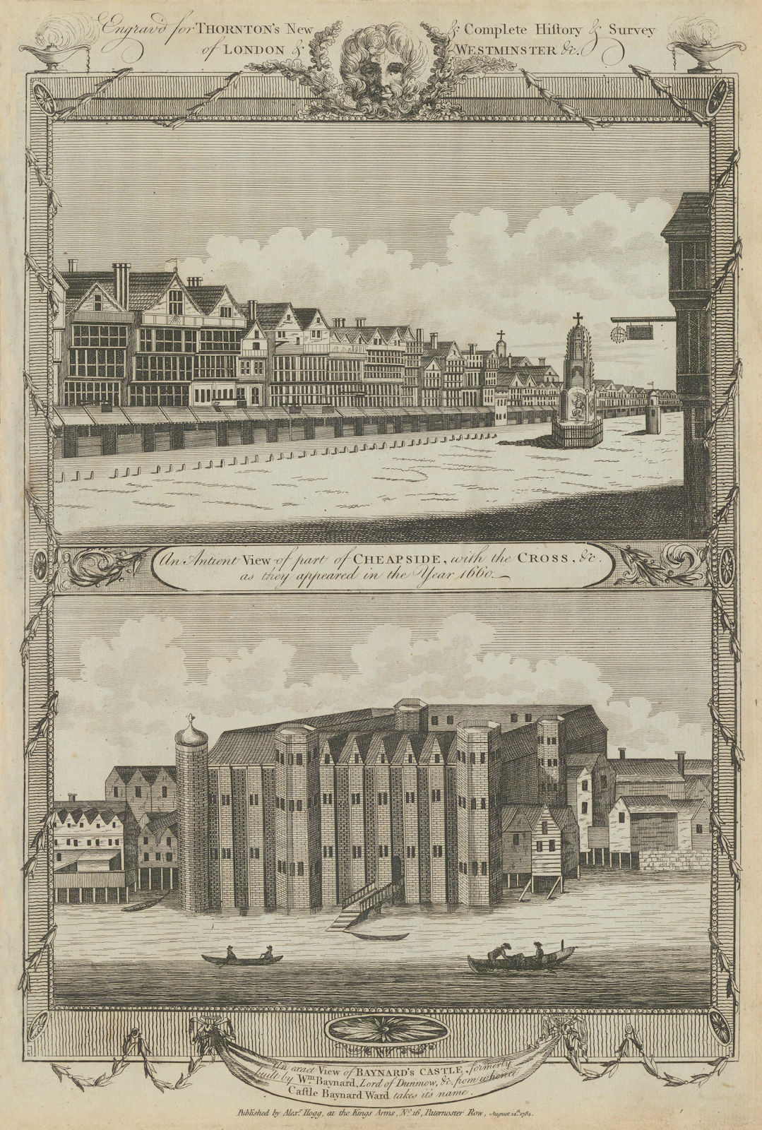 Cheapside in 1660. Baynard’s Castle, Blackfriars. City of London. THORNTON 1784