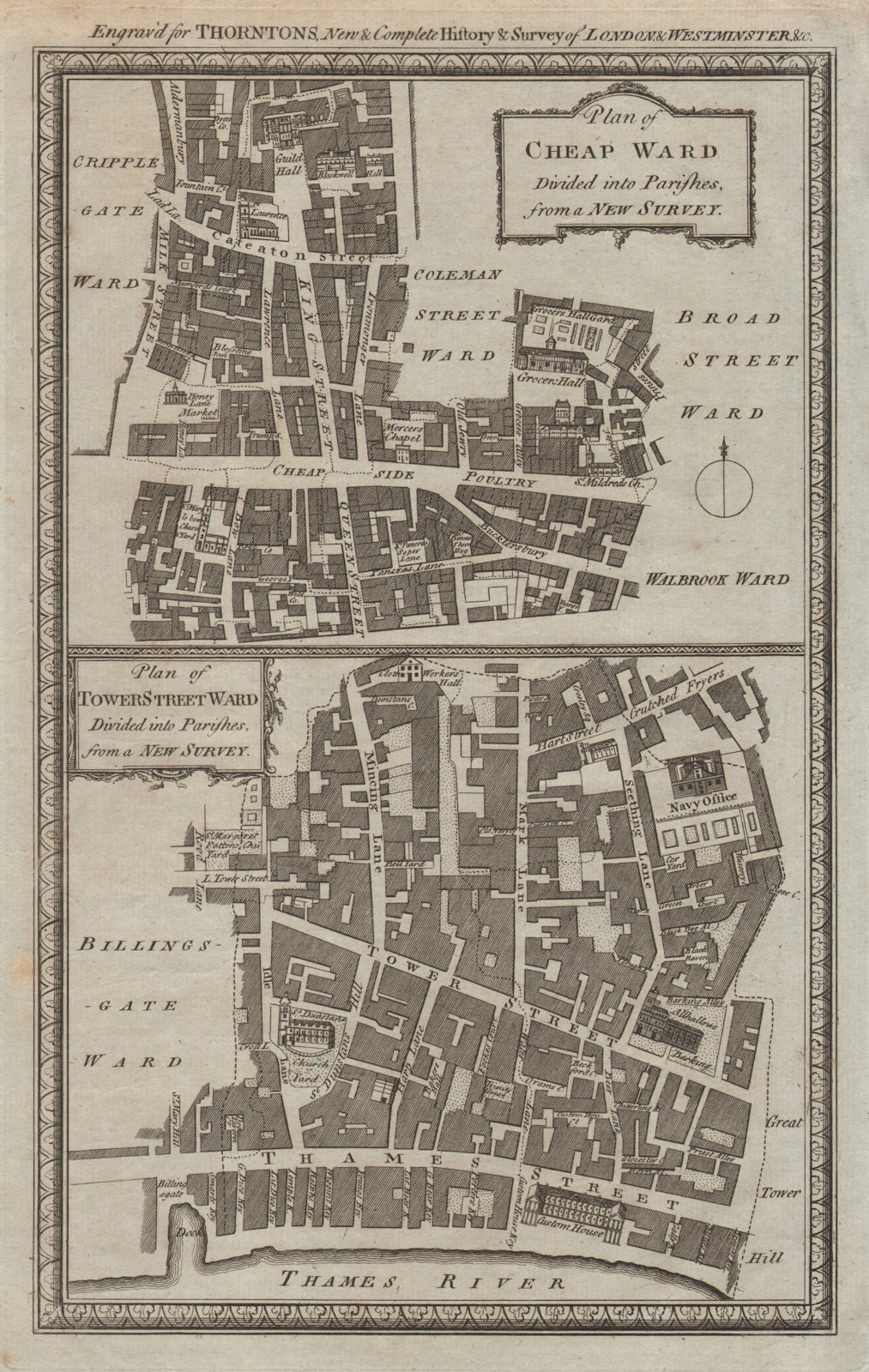 Cheap & Tower Street Wards. City of London. THORNTON 1784 old antique map