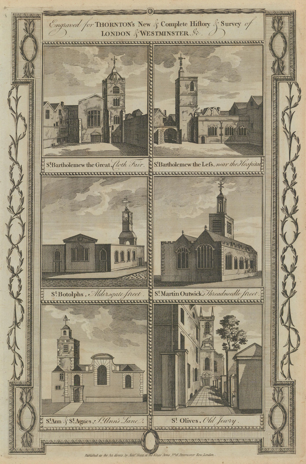 CITY CHURCHES St Anne/Agnes Botolph Martin Outwich Olave Jewry Bartholomew  1784