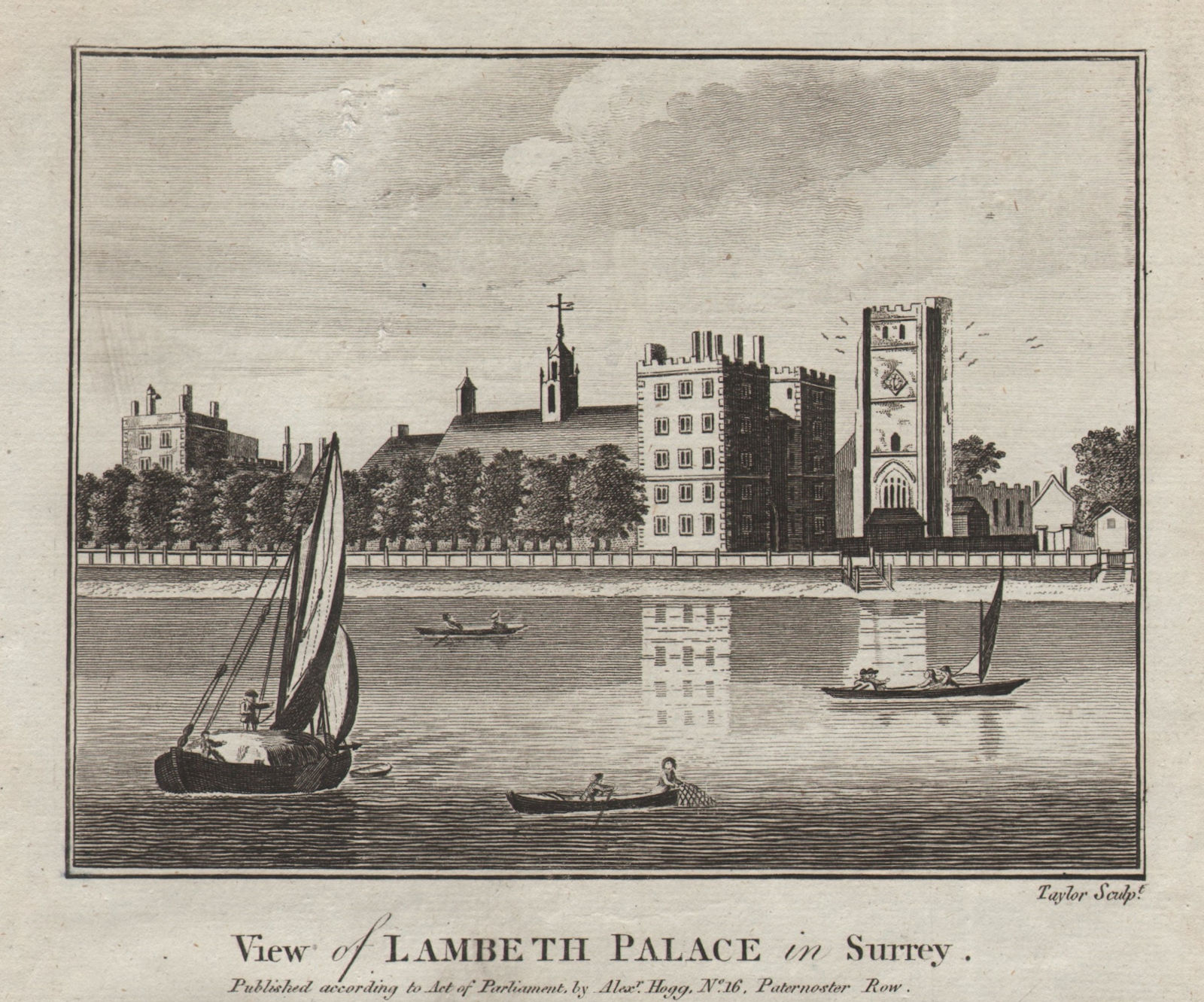 View of Lambeth Palace, London. THORNTON 1784 old antique print picture