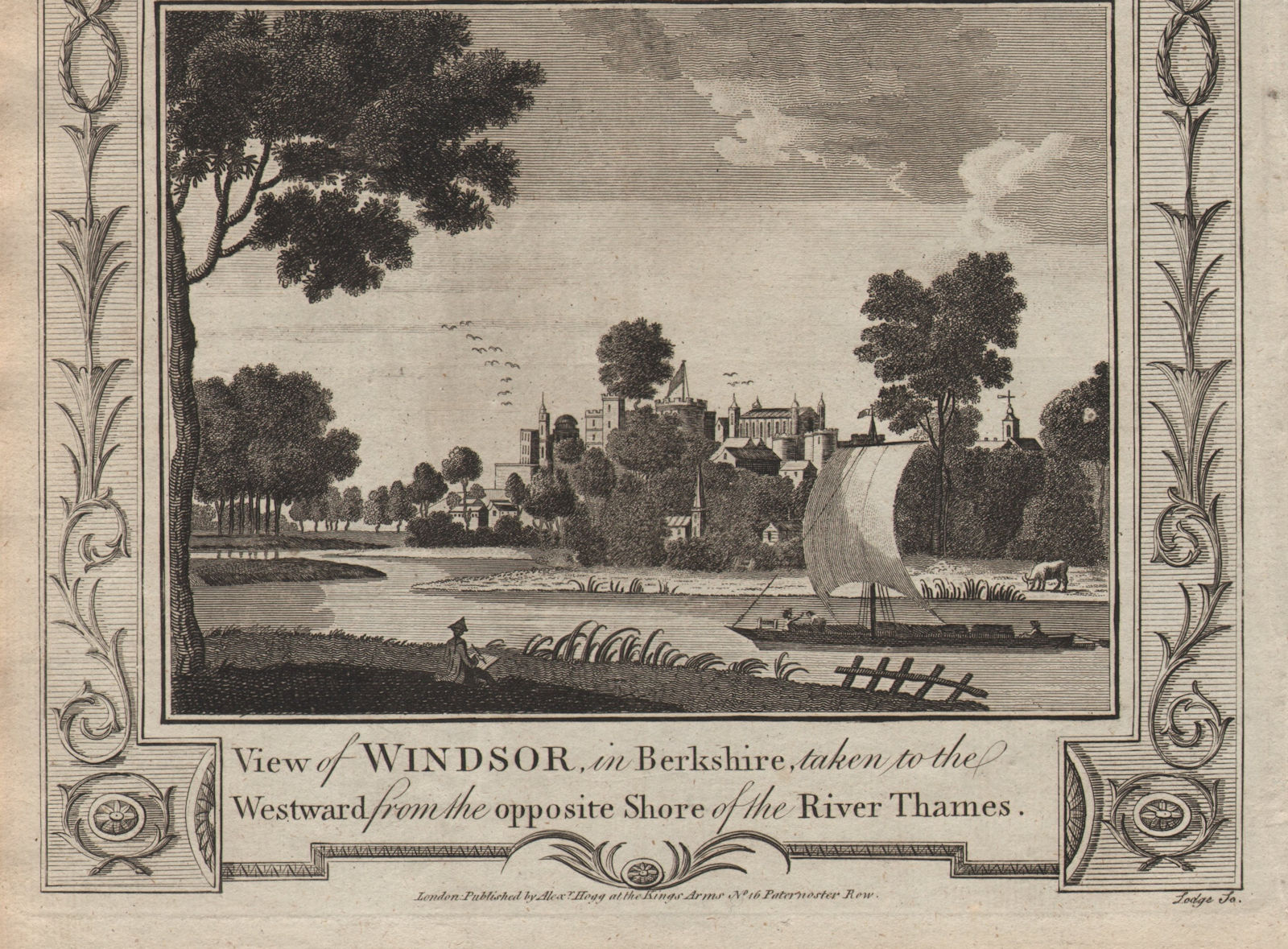 View of Windsor, in Berkshire, from the Thames. THORNTON 1784 old print
