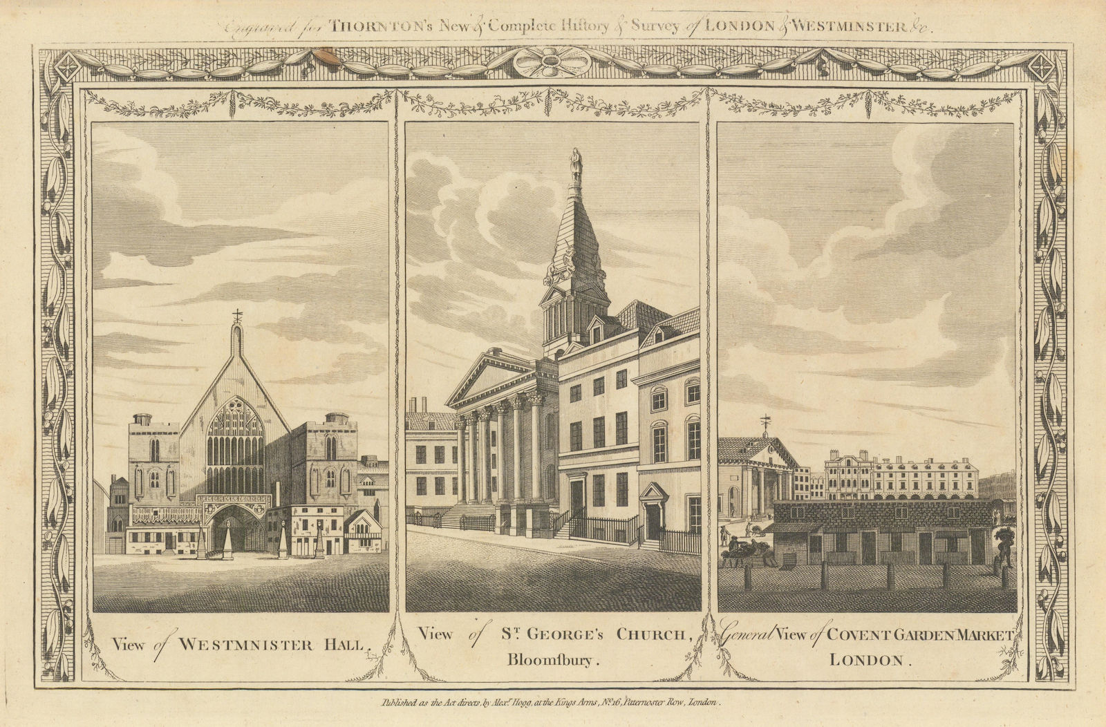 Westminster Hall. St. George's Church, Bloomsbury. Covent Garden Market 1784