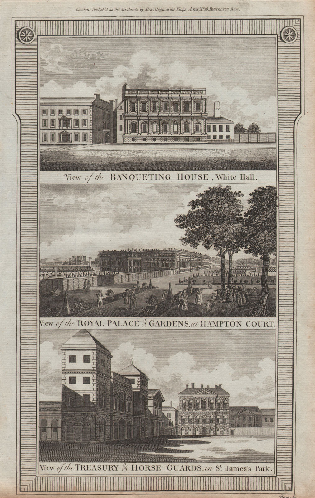 Banqueting House. Hampton Court Palace. Treasury & Horse Guards. Whitehall 1784