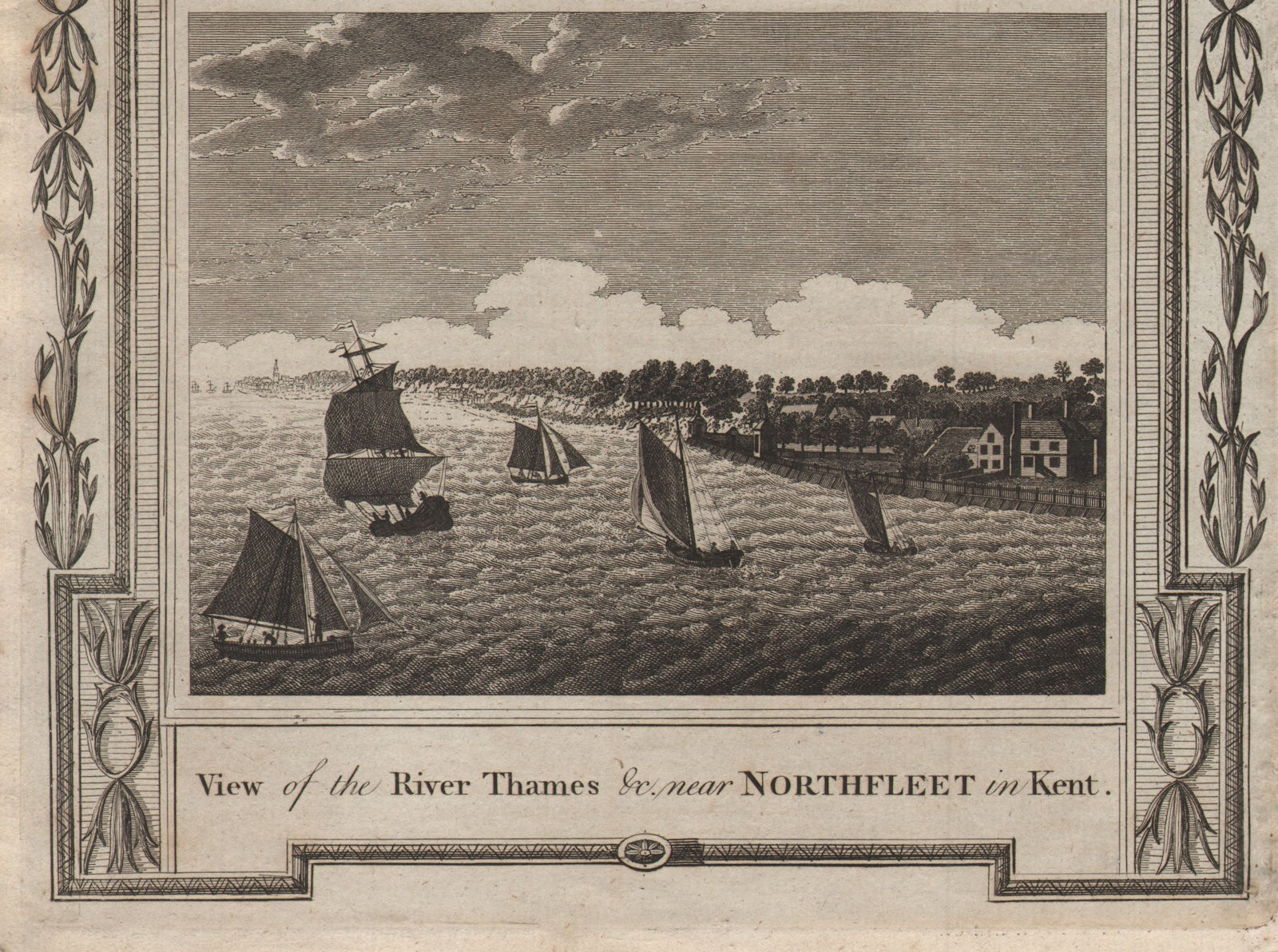 View of the River Thames &c. near Northfleet in Kent. THORNTON 1784 old print