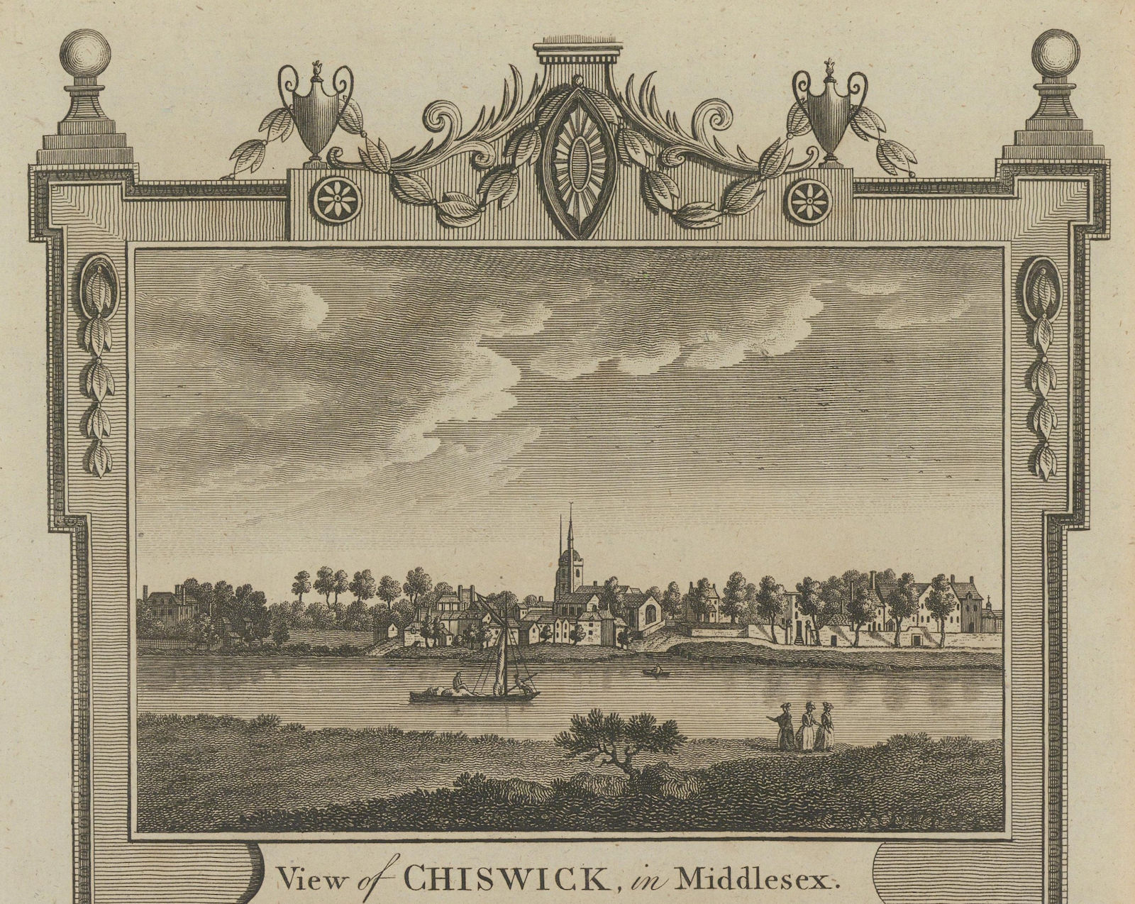 Chiswick from the river. Old St Nicholas church & Chiswick Mall. THORNTON 1784