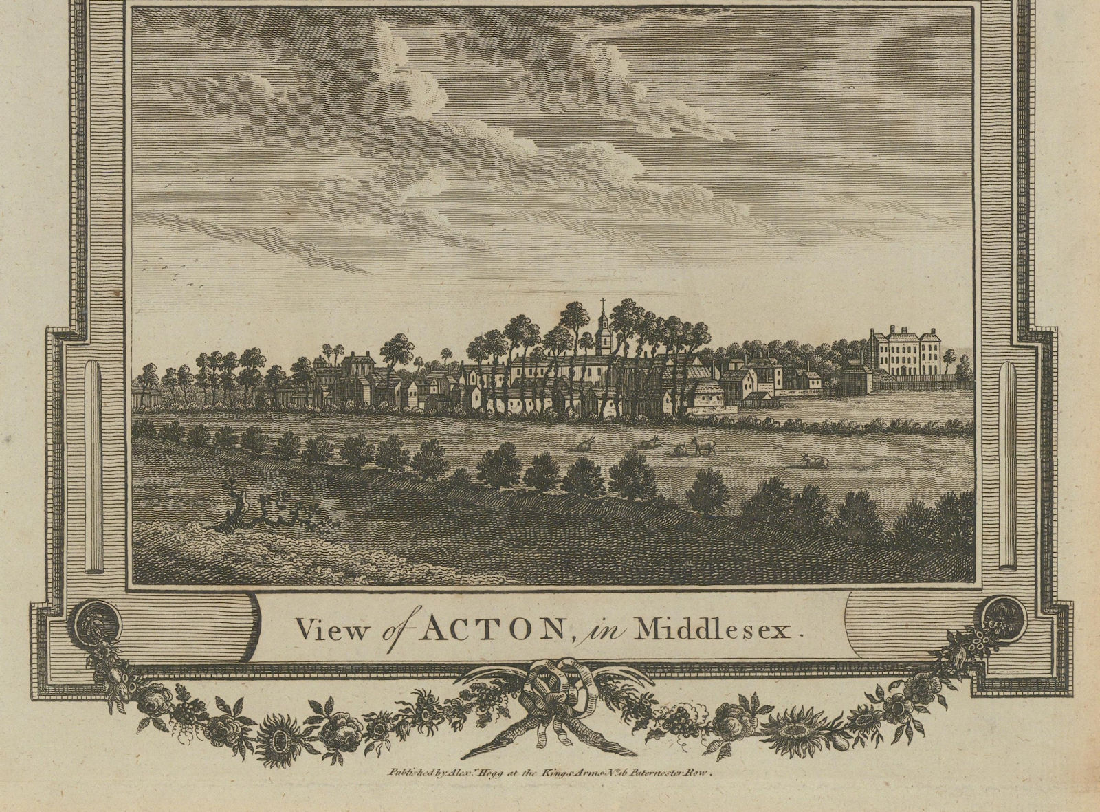 View of Acton Central from the south-west. St Mary's church. THORNTON 1784
