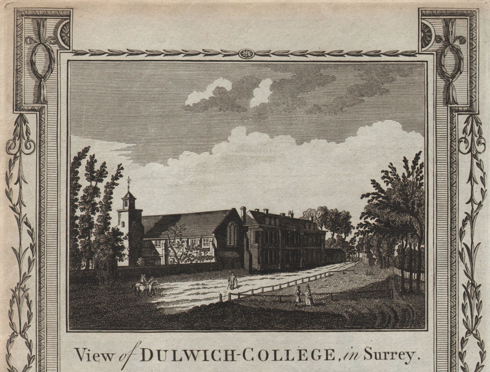 Dulwich College, London. THORNTON 1784 old antique vintage print picture