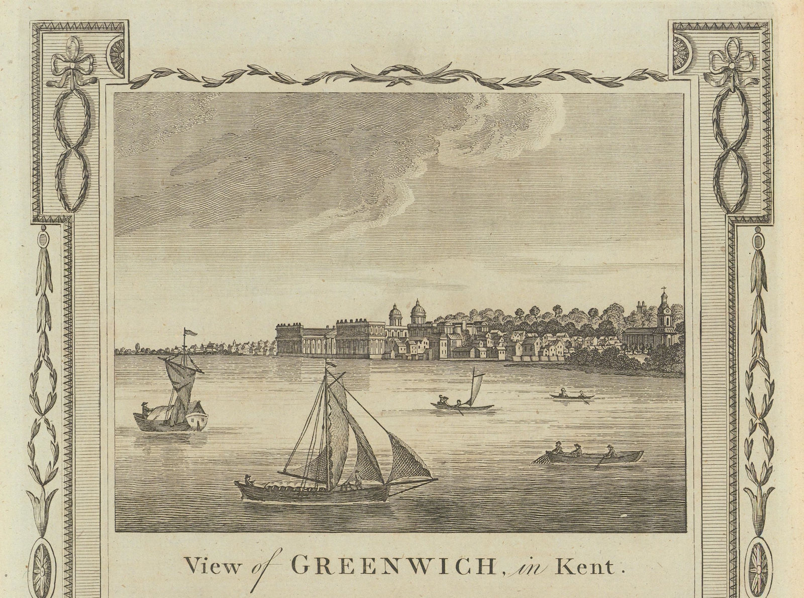 A view of Greenwich from Deptford, London. Royal Naval College. THORNTON 1784