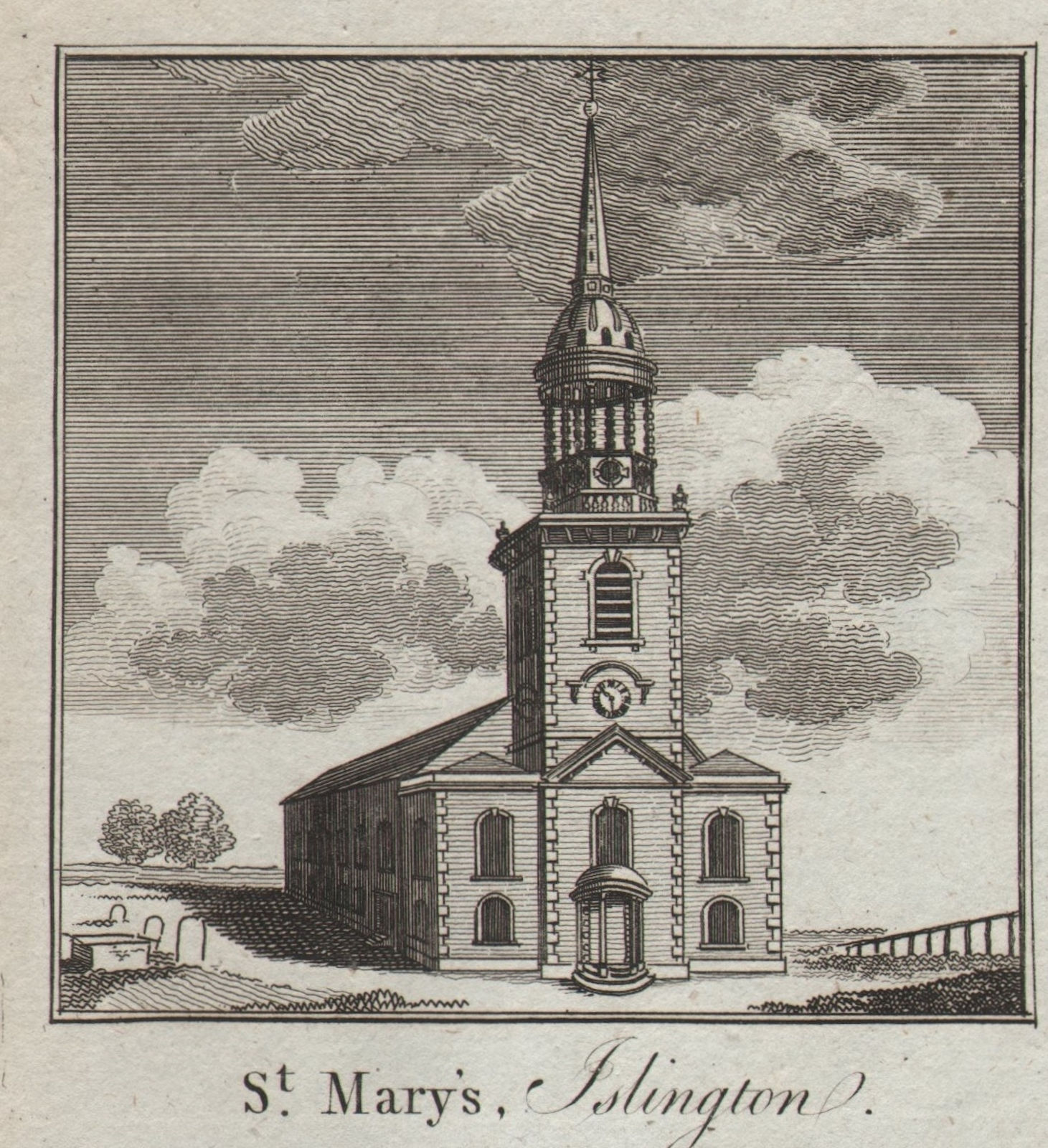 St. Mary's church, Islington. SMALL. THORNTON 1784 old antique print picture