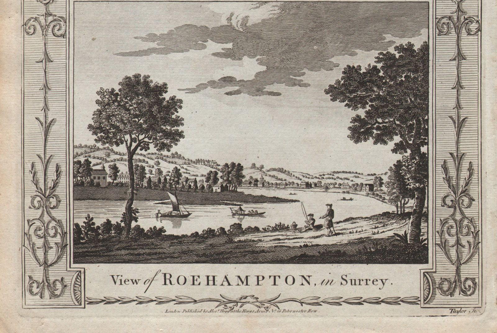 View of Roehampton, in Surrey. Mortlake & Grove Park. THORNTON 1784 old print