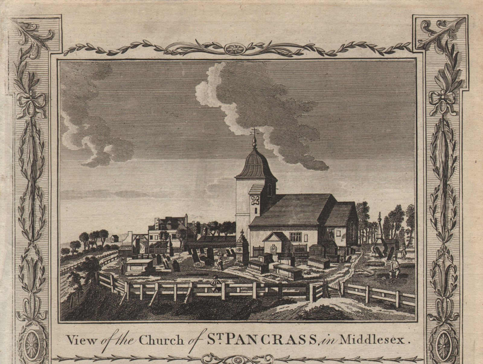 View of St Pancras Old Church, London. Rebuilt 19th century. THORNTON 1784