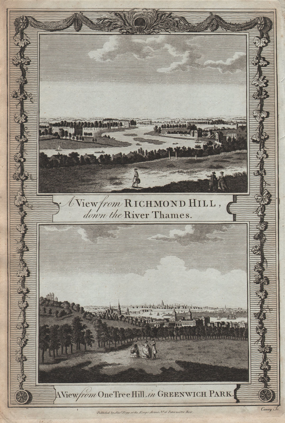 Views from Richmond Hill & Greenwich Park. City of London. THORNTON 1784 print