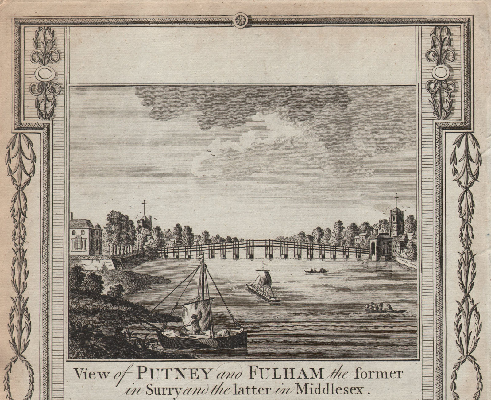 View of Putney and Fulham. St Mary's & All Saints churches. THORNTON 1784