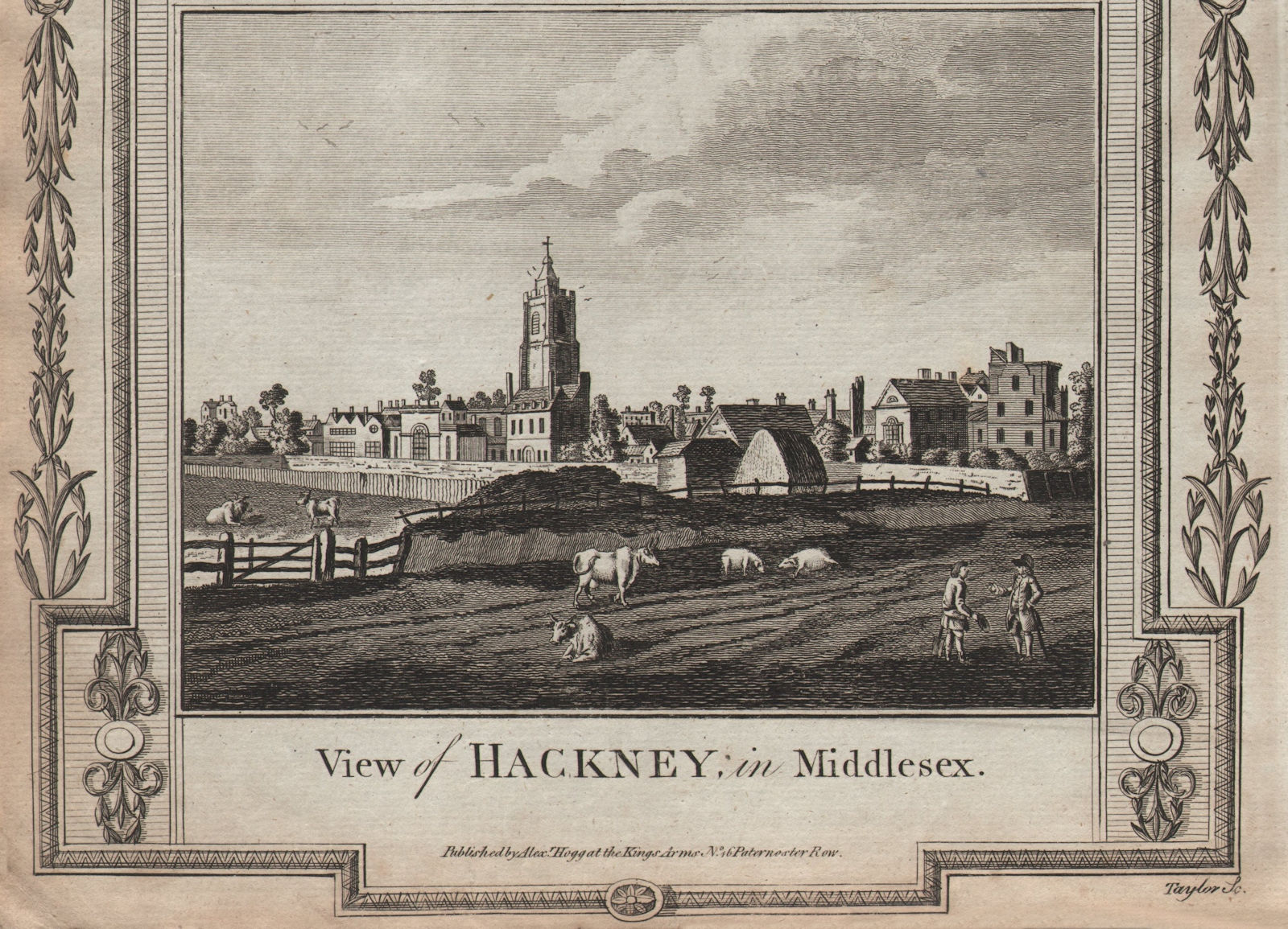 View of Hackney, with St Augustine's church Tower. London. THORNTON 1784 print
