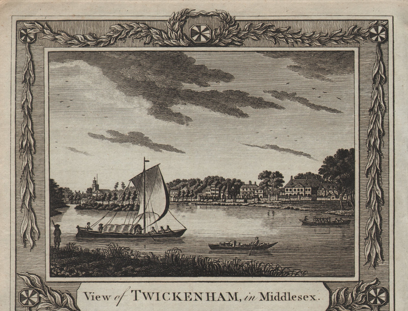 View of Twickenham from the river. St Mary's Church. London. THORNTON 1784