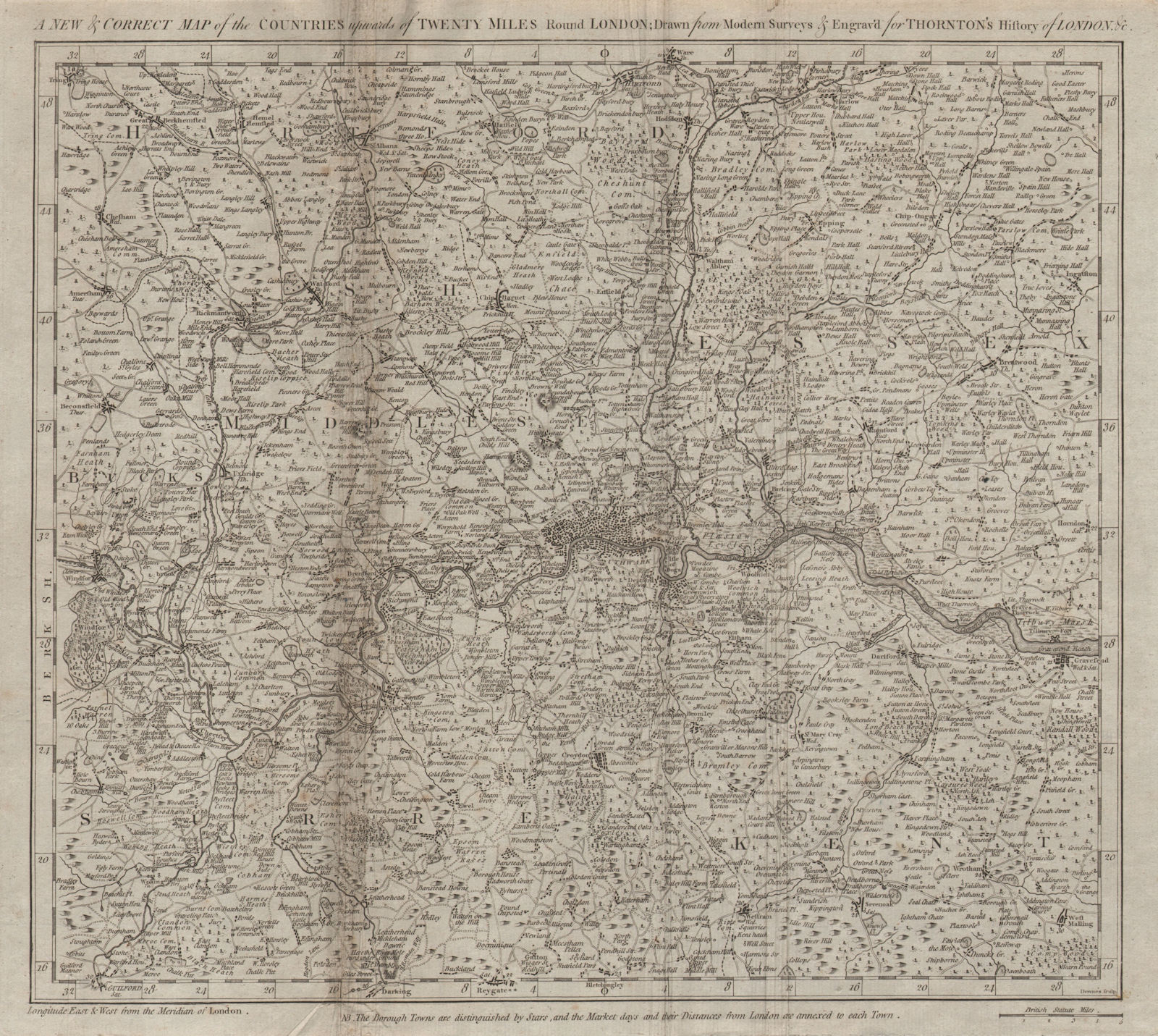 Associate Product A new and correct map of the countries… 20 miles round London. THORNTON 1784