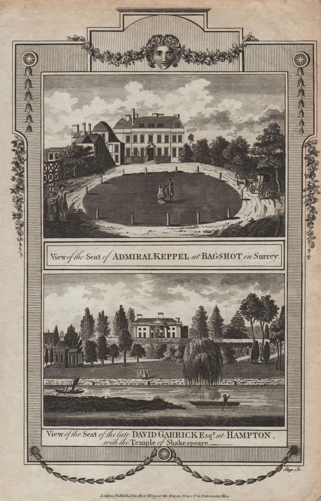 Associate Product Bagshot Park. Garrick's Villa & Shakespeare Temple, Hampton Court. THORNTON 1784