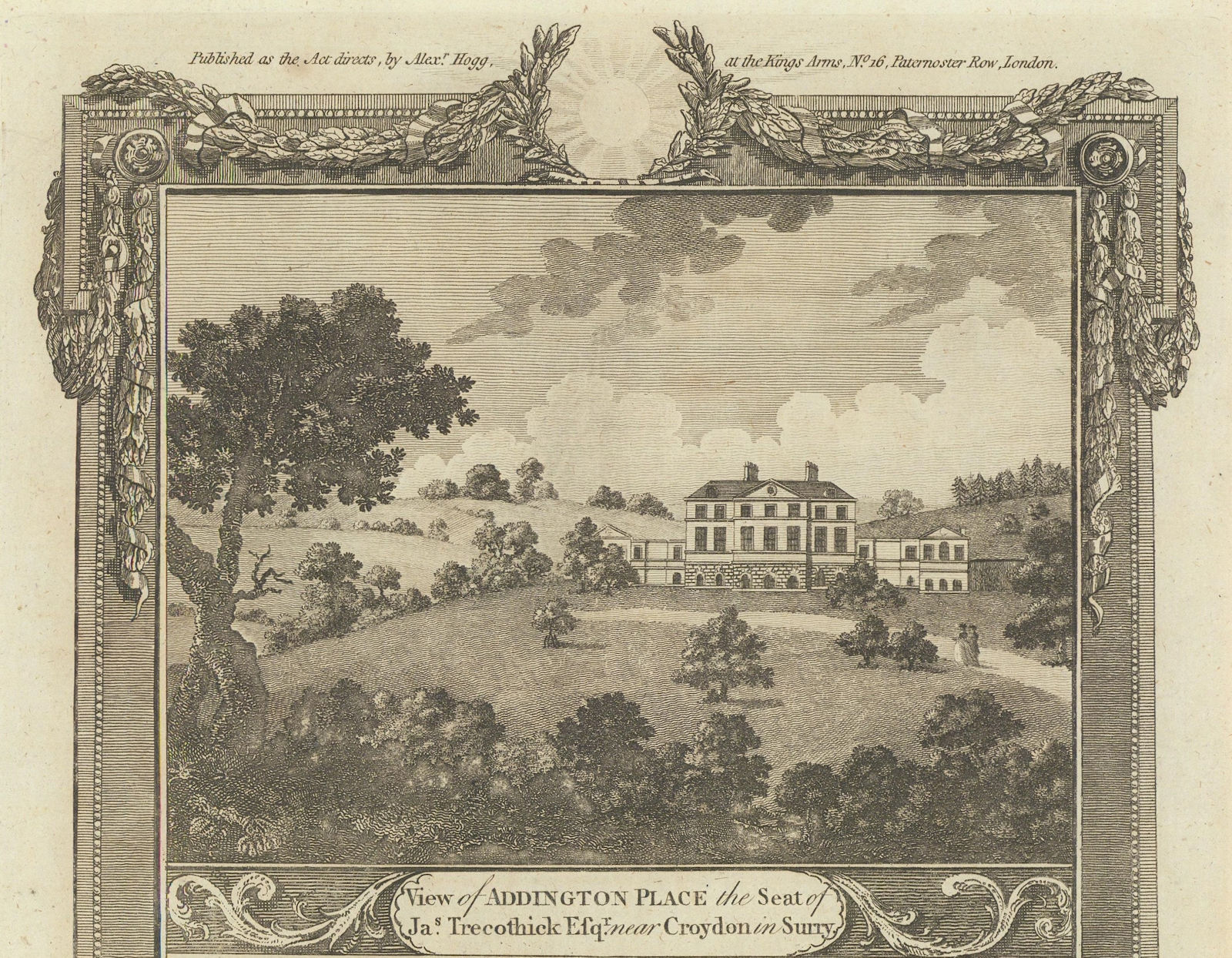 View of Addington Place (now Palace), Croydon. Trecothick seat. THORNTON 1784