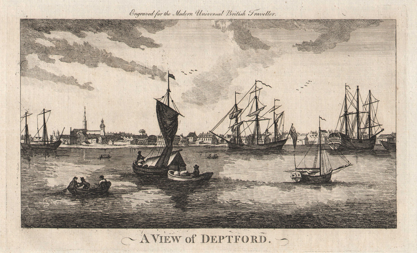 A view of Deptford & St Paul's church, London. Sailing boats. BURLINGTON 1779