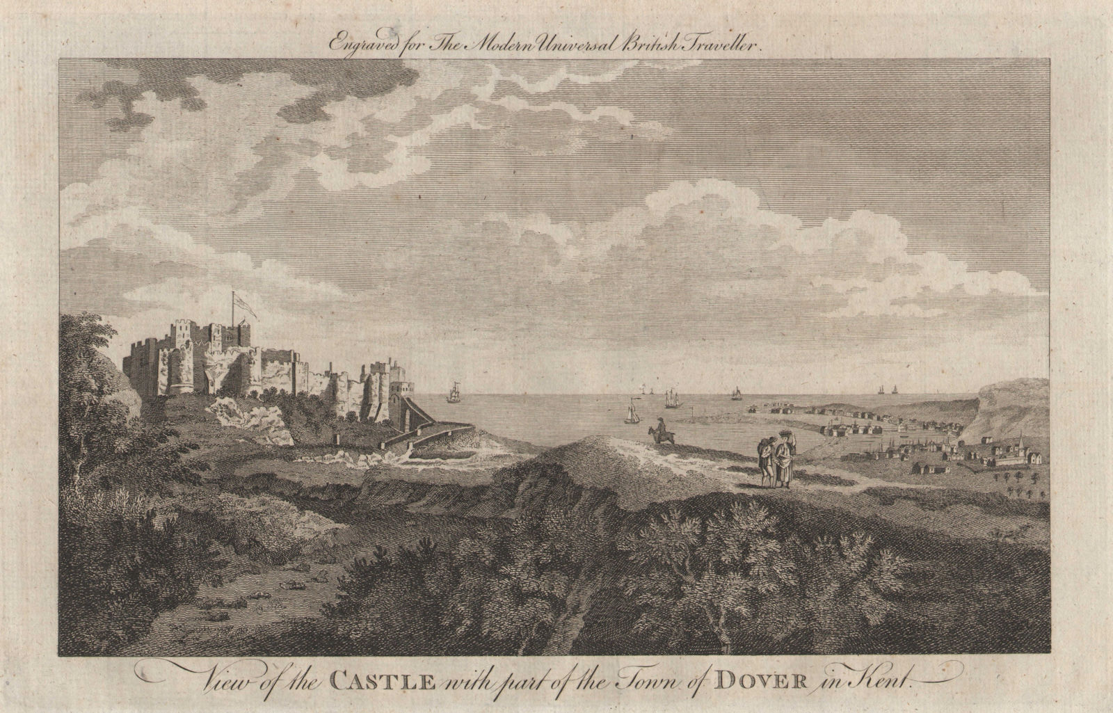 View of the castle with part of the town of Dover in Kent. BURLINGTON 1779
