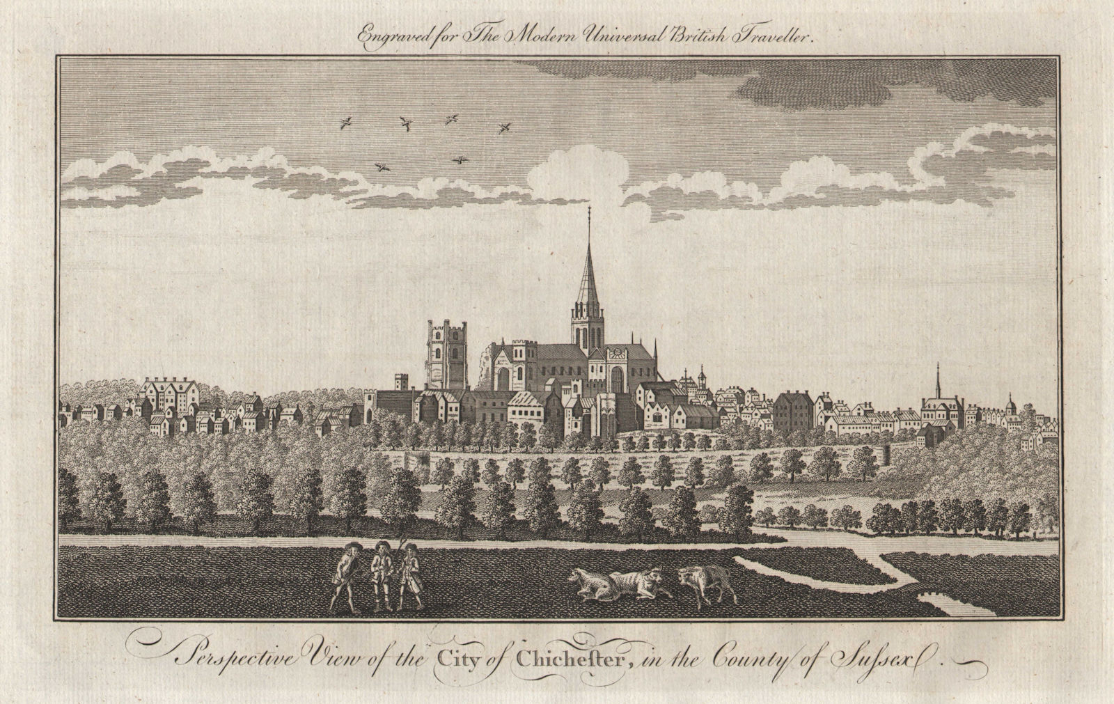 Perspective view of the city of Chichester, Sussex. BURLINGTON 1779 old print