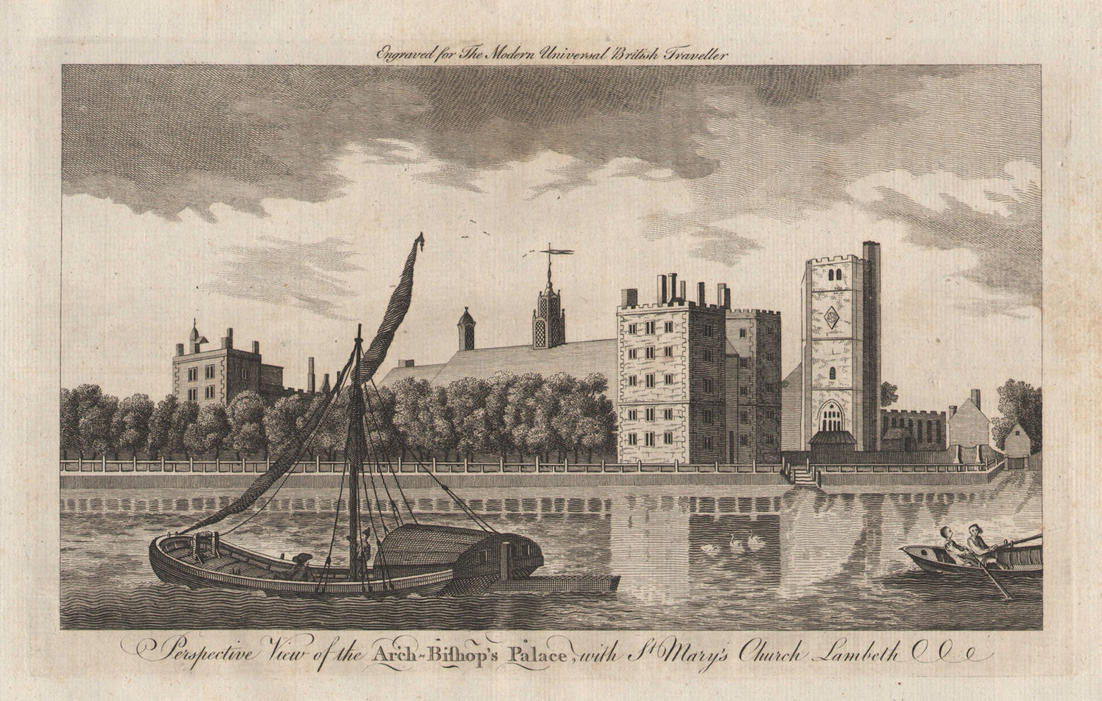 View of Lambeth Palace & St. Mary-at-Lambeth church, London. BURLINGTON 1779