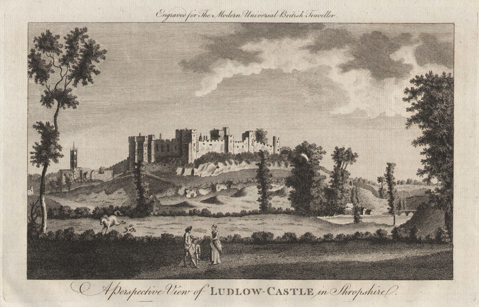 A perspective view of Ludlow Castle in Shropshire. BURLINGTON 1779 old print