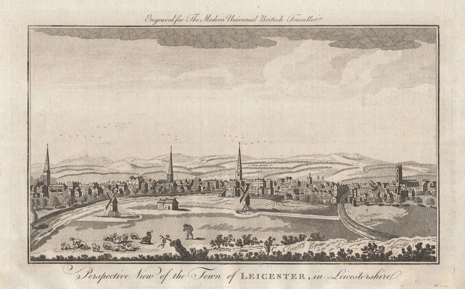 Perspective view of the town of Leicester, in Leicestershire. BURLINGTON 1779