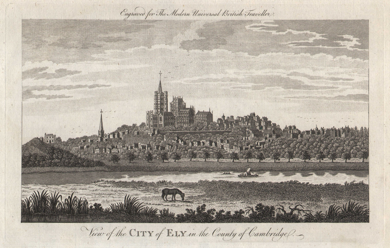View of the city of Ely, Cambridgeshire. BURLINGTON 1779 old antique print
