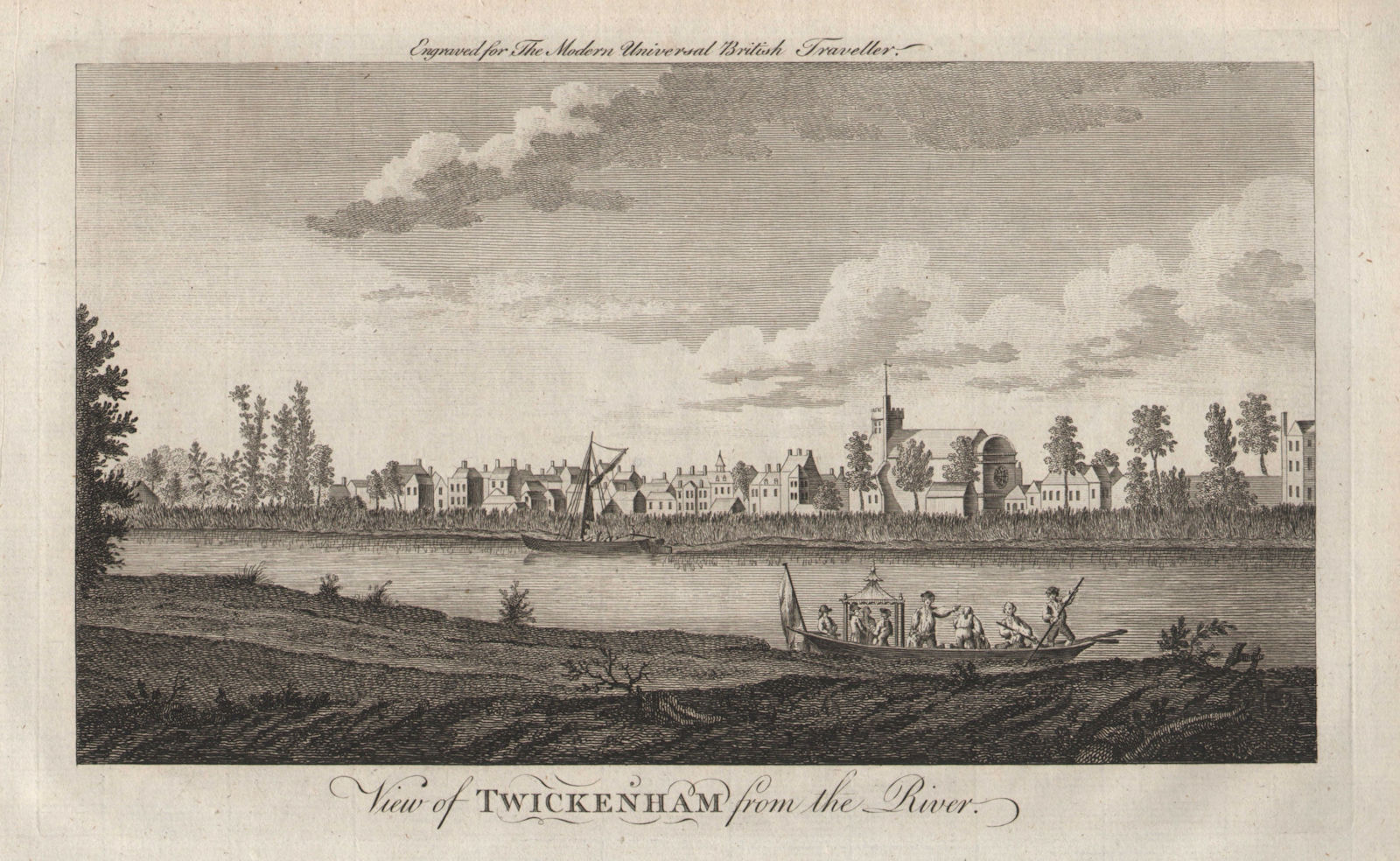 Associate Product View of Twickenham from the river. St Mary's Church. London. BURLINGTON 1779