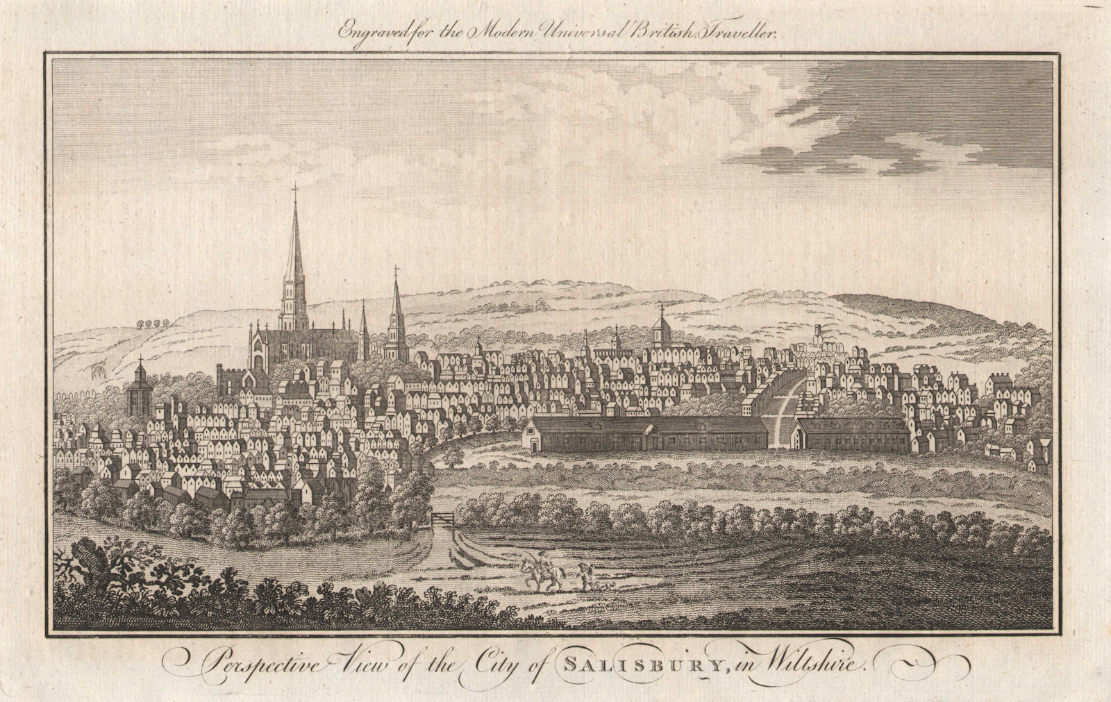 Perspective view of the city of Salisbury in Wiltshire. BURLINGTON 1779 print