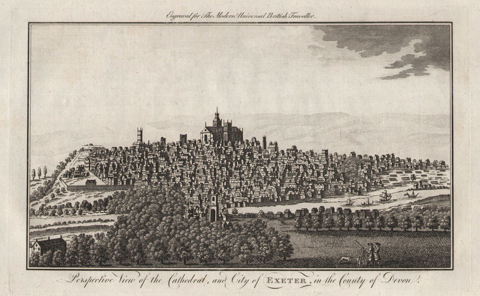Perspective view of the cathedral and city of Exeter, Devon. BURLINGTON 1779
