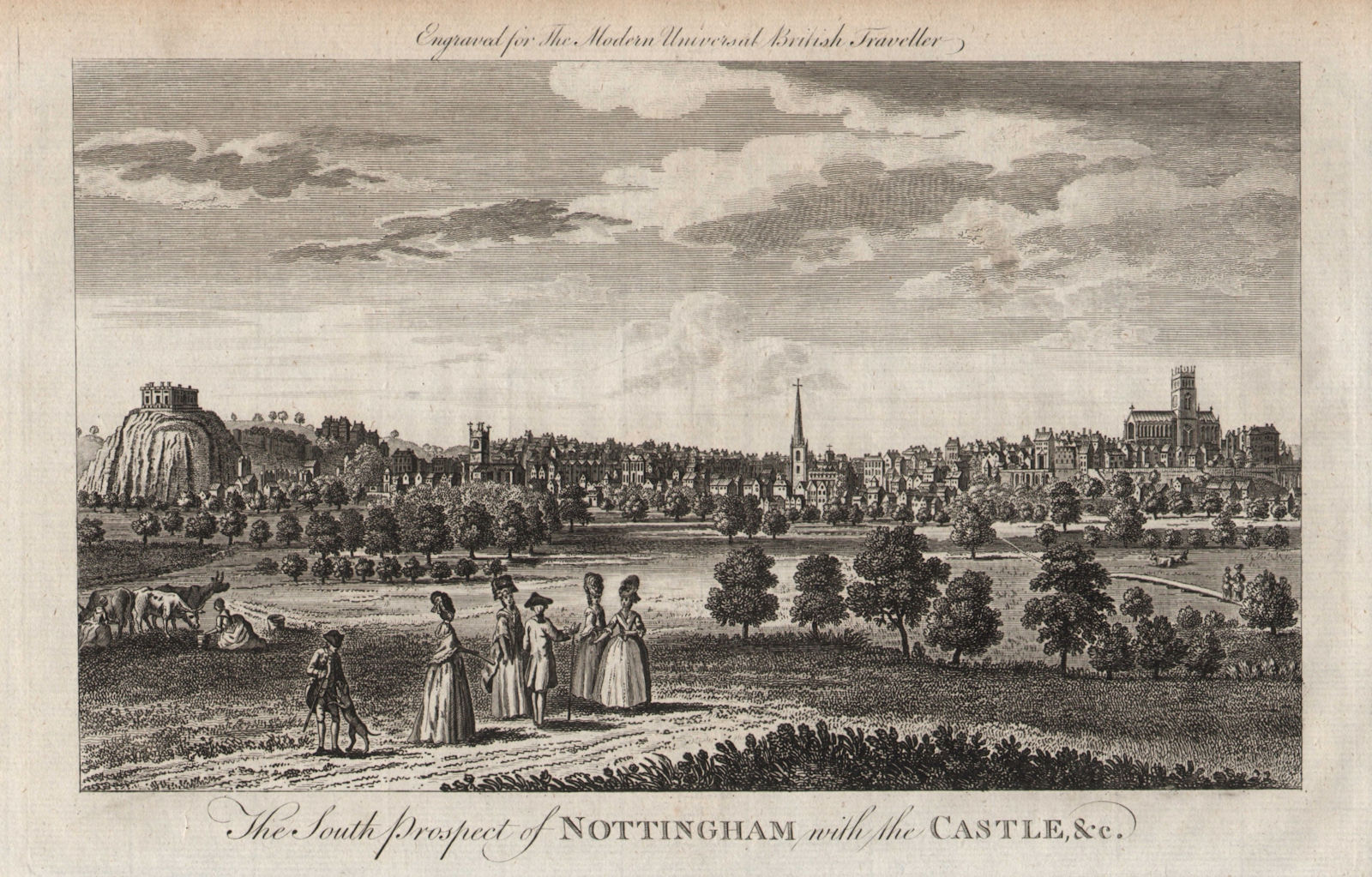 The south prospect of Nottingham with the castle. BURLINGTON 1779 old print