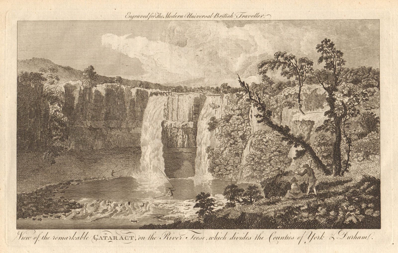 High Force Waterfalls, River Tees, Durham. BURLINGTON 1779 old antique print