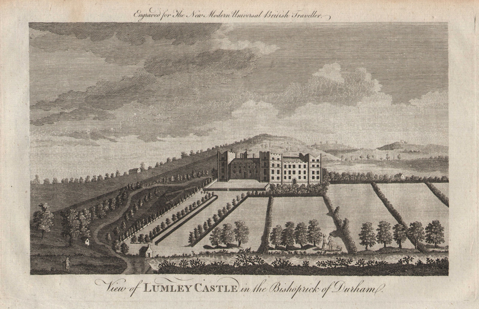 View of Lumley Castle in the Bishoprick of Durham. BURLINGTON 1779 old print