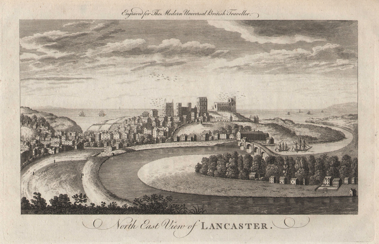North east view of Lancaster. Lancashire. BURLINGTON 1779 old antique print