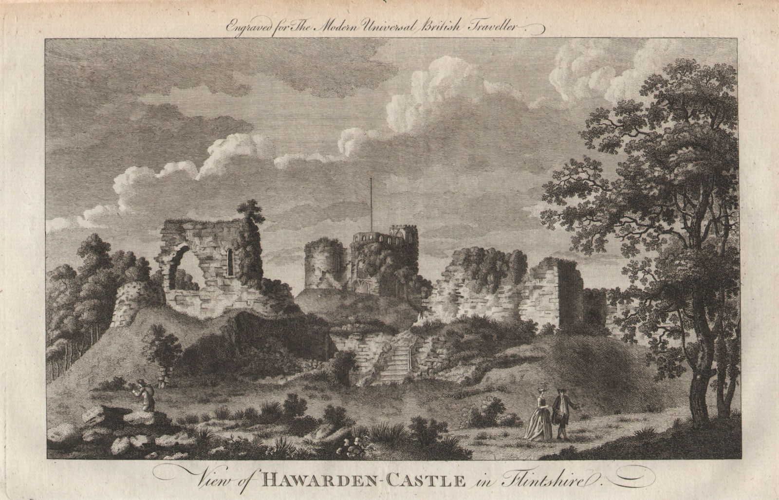 View of Hawarden Castle in Flintshire. LLEWELLYN REES 1779 old antique print