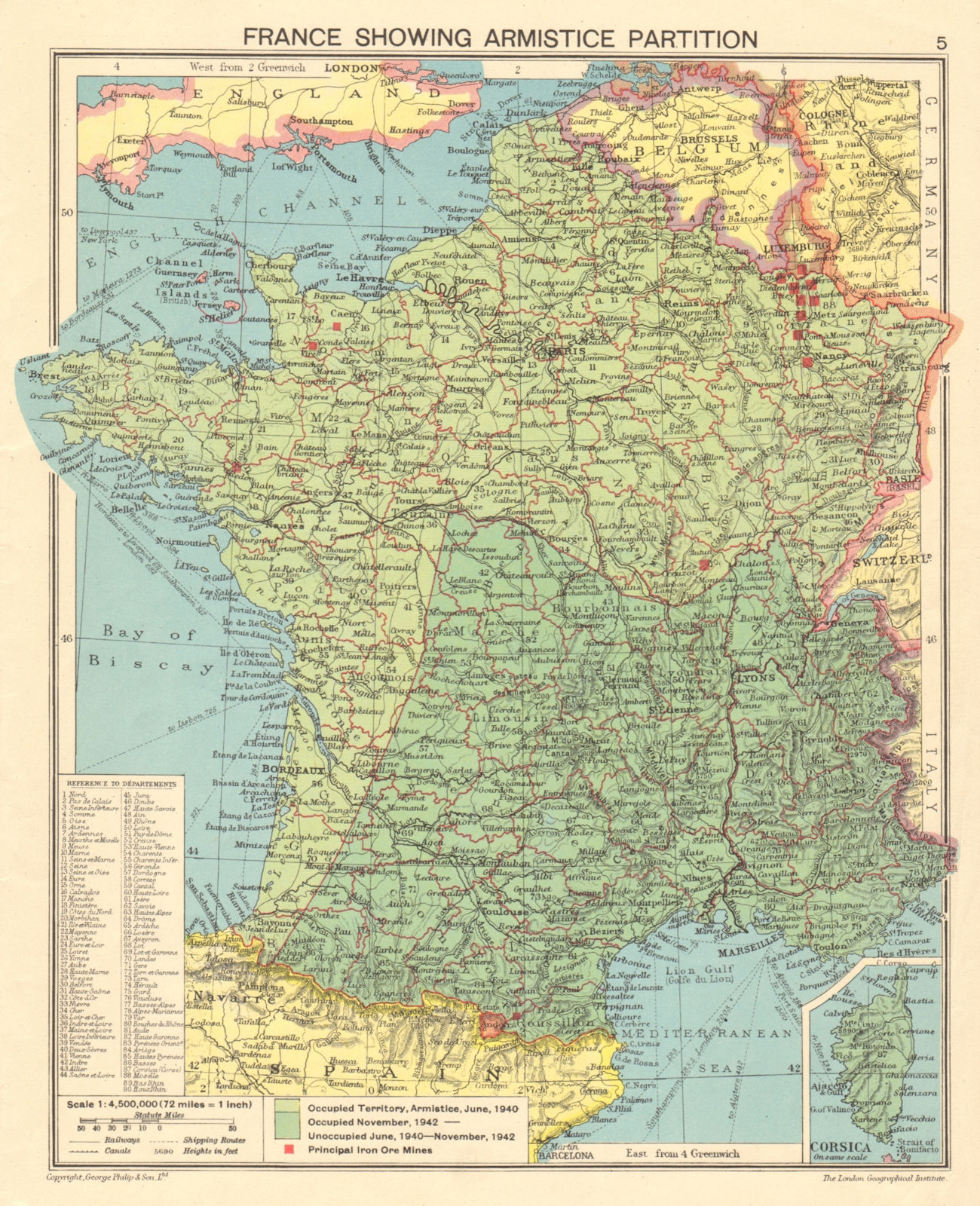 SECOND WORLD WAR FRANCE. Vichy & Nazi-occupied France. Armistice 1943 old map