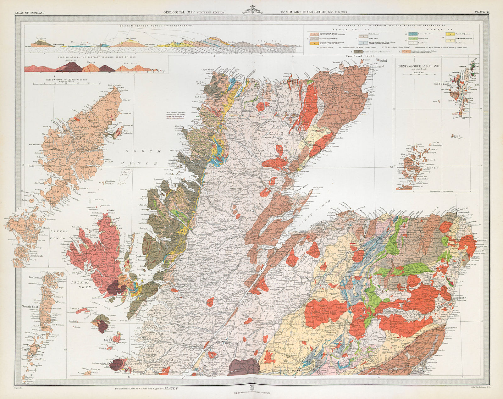 SCOTLAND Geological map - northern section. Sir Archibald Geikie. LARGE 1895