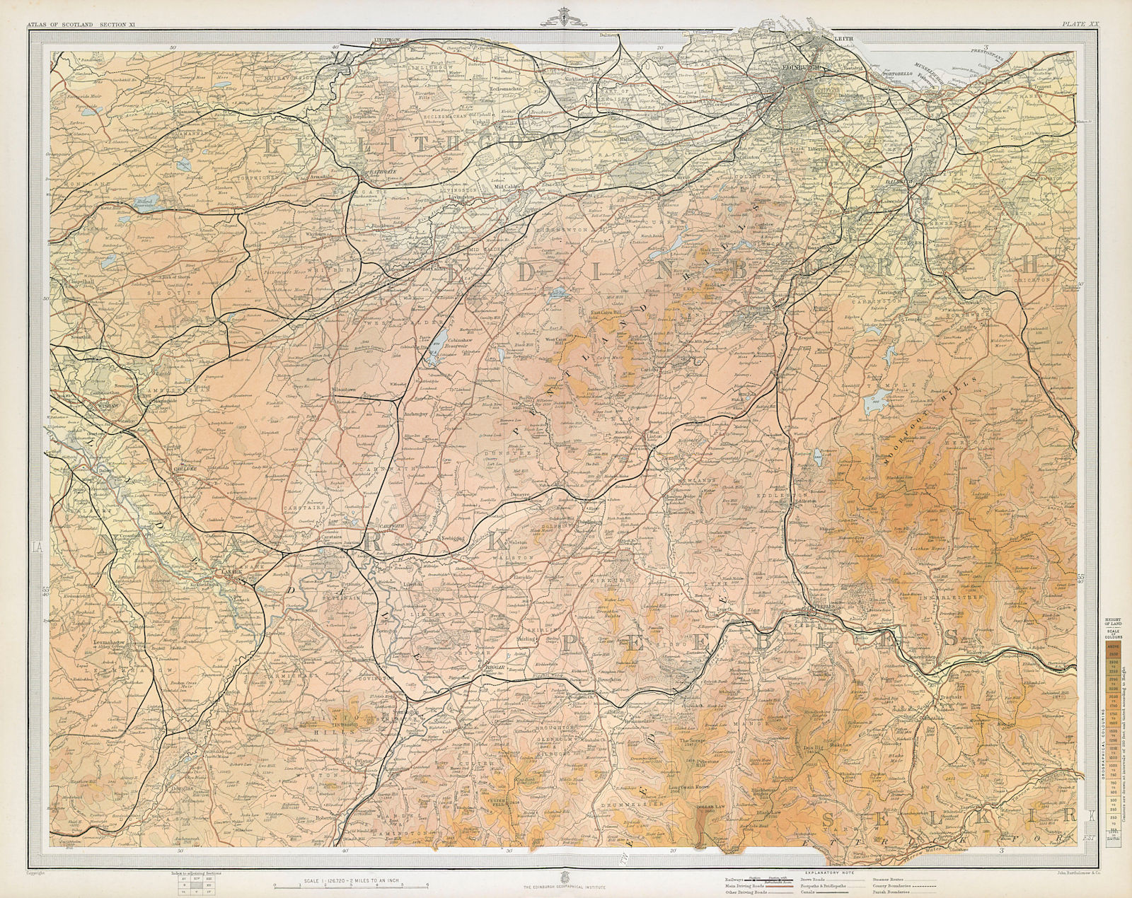 MIDLOTHIAN Peebleshire Edinburgh Pentland Hills Linlithgow Selkirk 1895 map