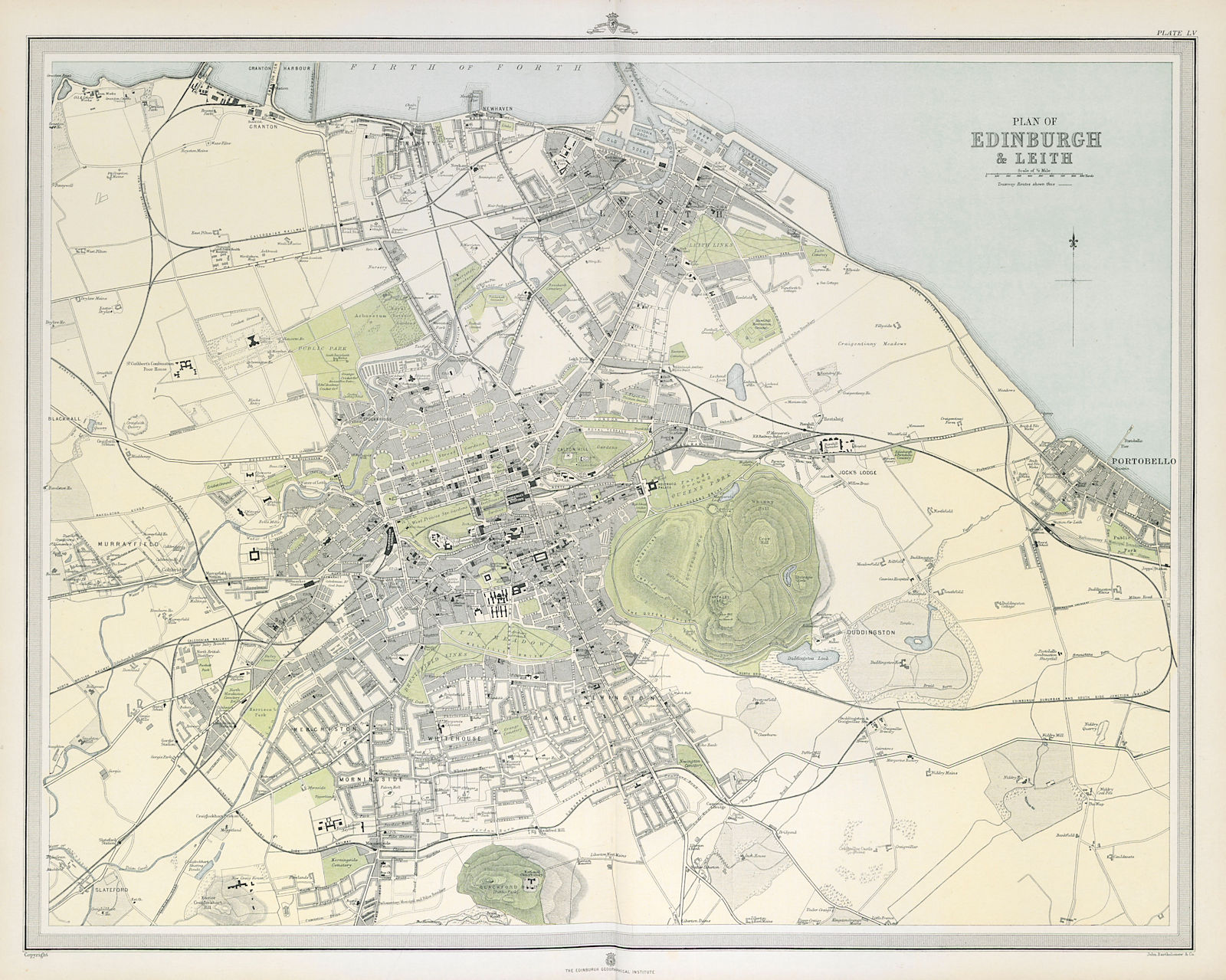 Large antique EDINBURGH & LEITH town/city plan. 45 x 55 cm. LARGE 1895 old map