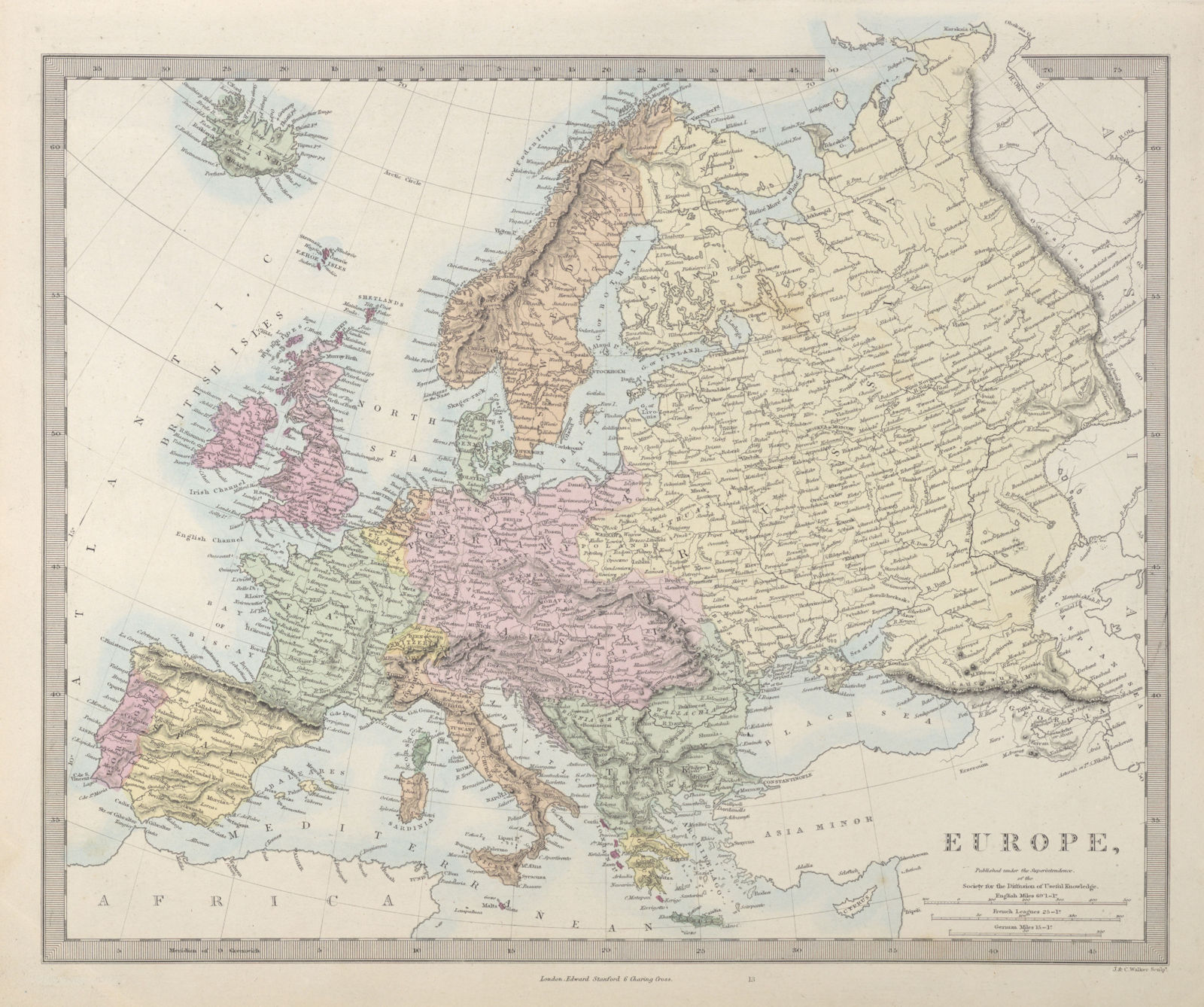 Associate Product EUROPE general map. Austrian Lombardy–Venetia. Turkish Crete. SDUK 1857